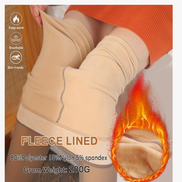 Fleece Lined Women's Black Thermal Tights - Picture 3 of 5